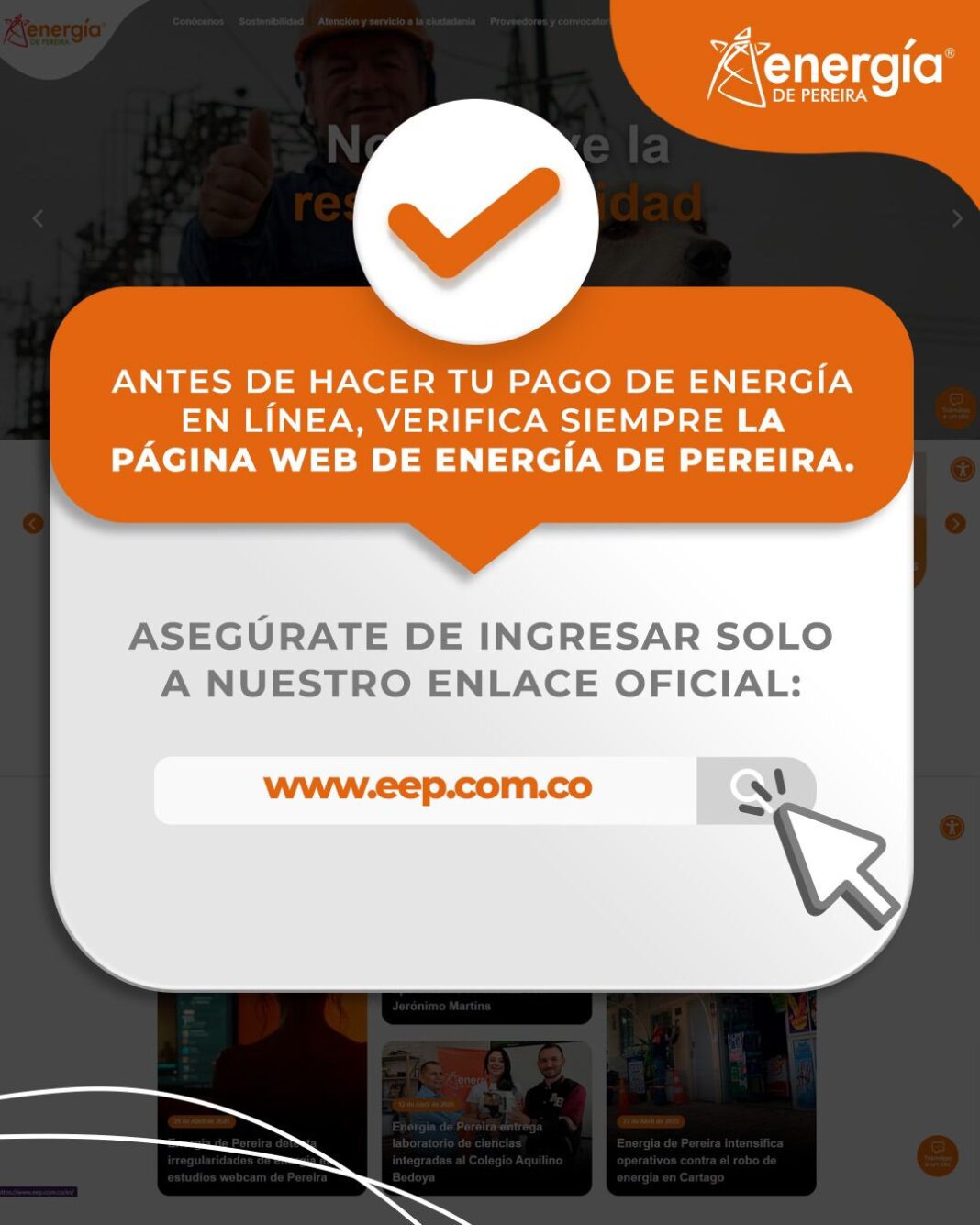 Cuidado con sitios falsos de Energía de Pereira